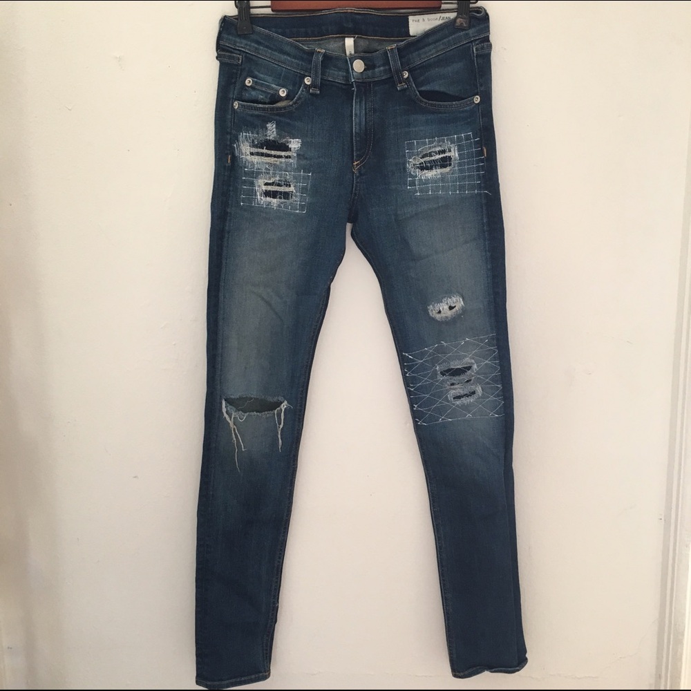 rag & bone Blue Distressed Skinny Jeans